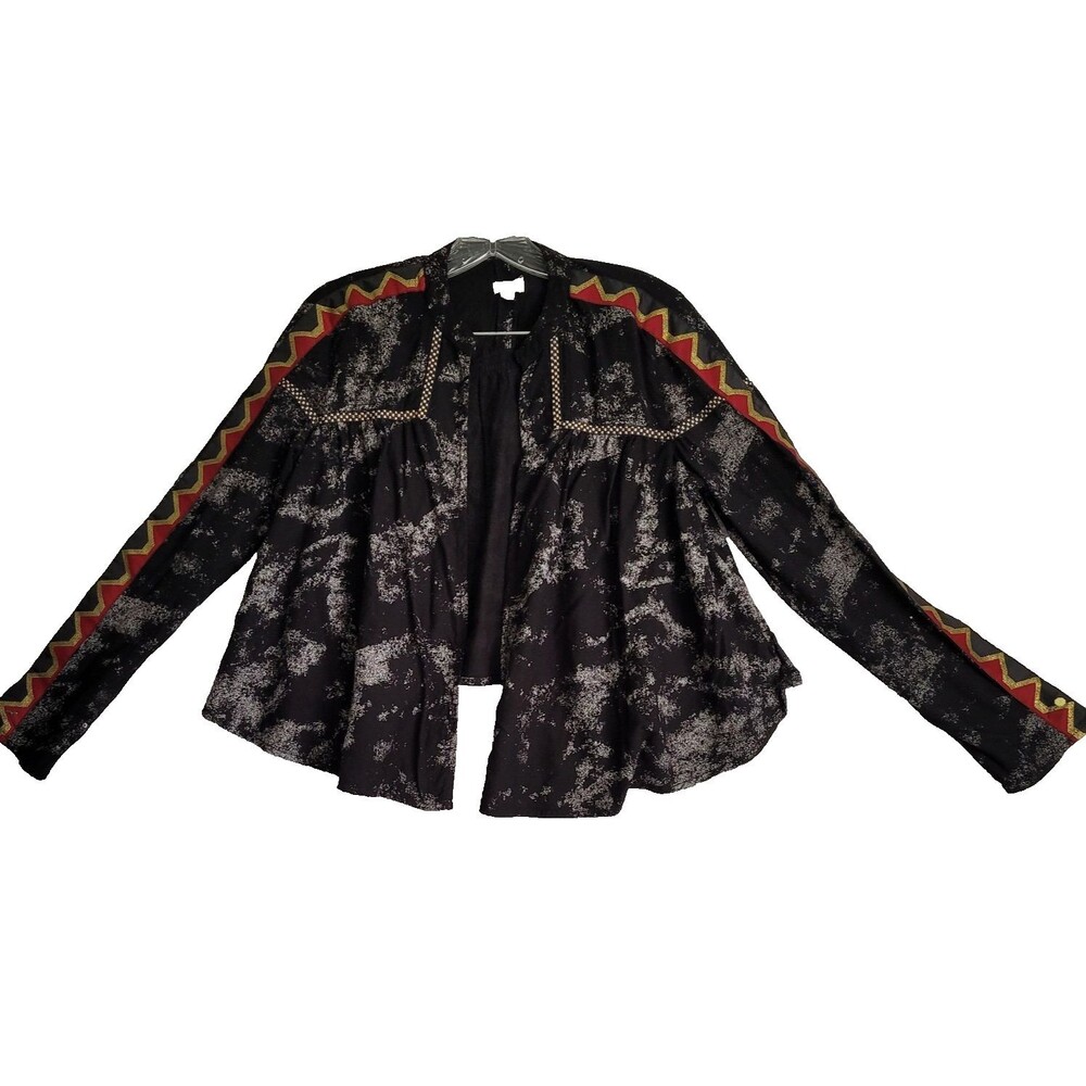Ecote Urban Outfitters Cropped Jacket Medium Black Lightweight Metallic Boho